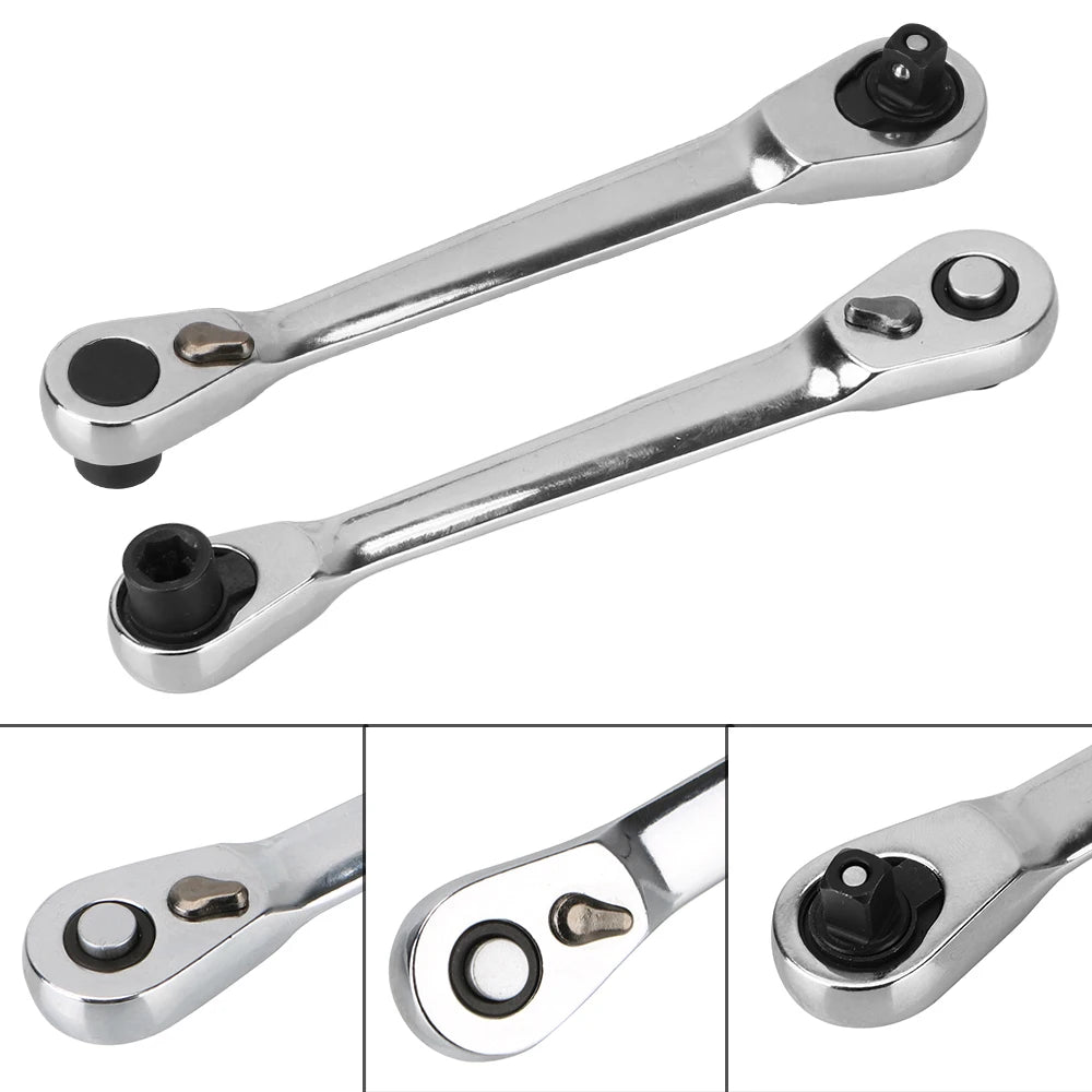 Mini Treble 1/4 Ratchet Wrench Double Ended Quick Socket Ratchet Wrench Screwdriver Hex Torque Wrenches Set 2-in-1 Spanner