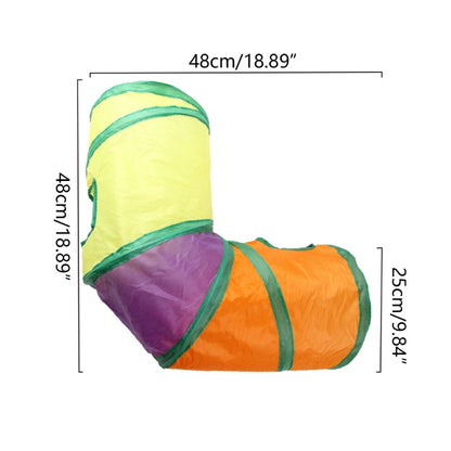 Collapsible Cats Tunnel Cats Toy Playing Tunnels Durable Polyester Hideaway Rainbow-Color L-Shape Tube for Small Animal