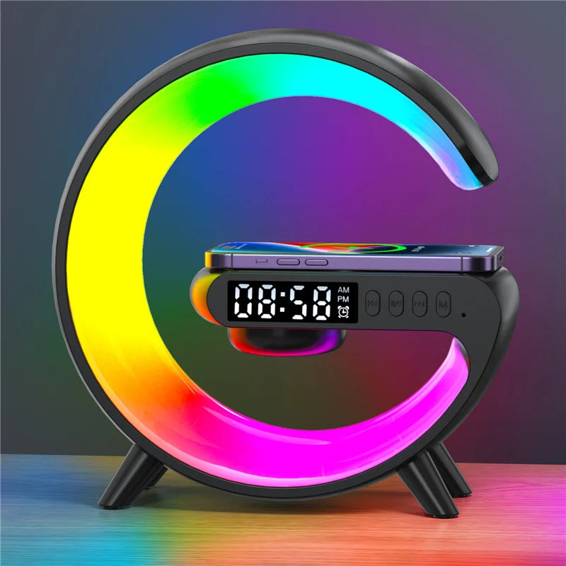 Mini Multifunction Wireless Charger Pad Stand Speaker TF RGB Night Light Fast Charging Station for iPhone Samsung Xiaomi Huawei