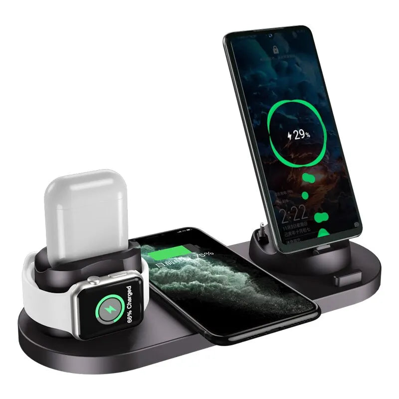 30W 7 in 1 Wireless Charger Stand Pad For iPhone 14 13 12 Pro Max Apple Watch Airpods Phone Chargers Fast Charging Dock Station Black