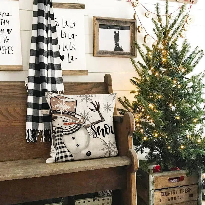 Linen Christmas Pillow Cover Snowman Elk Pillow Case 2023 Christmas Decoration for Home New Year Sofa Car Cushion Cover 45x45cm