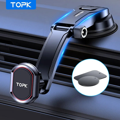 TOPK Magnetic Car Phone Holder 2-IN-1 Handsfree Stand Phone Mount for Dashboard & Air Vent for iPhone Samsung Android Only for Dashboard