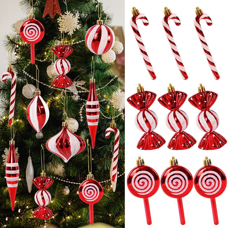 14Pcs/box Christmas Candy Cane Red Ball Ornaments Xmas Tree Hanging Pendants Navidad New Year Home Decorations 2024 Natal Gift