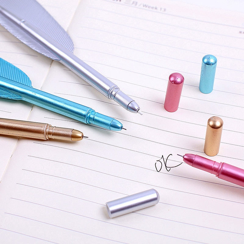 2 Pcs Beautiful Feather Gel Pens 0.5mm Creative Kawaii Cute Neutral Pen Ink Pen Gift School Office Supplies Stationery