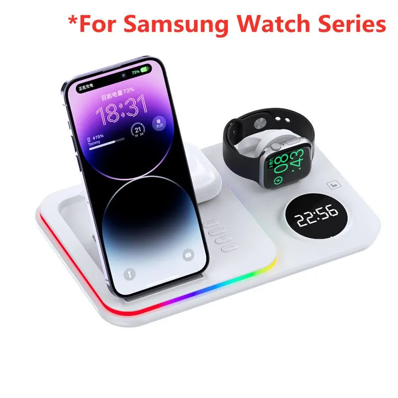 30W 5 In 1 Wireless Charger Stand Light Alarm Clock Fast Charging Station Dock For iPhone 14 13 12 IWatch Samsung Galaxy Watch For Samsung watch