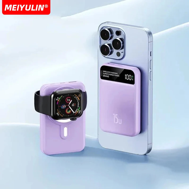 New Magsafe Magnetic Power Bank 10000mAh 15W Wireless Fast Charge PD20W Fast Charge Wholesale Gift Purple 10000mAh