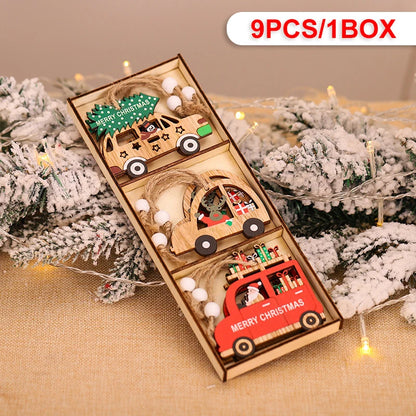 Wooden Christmas Pendant Merry Christmas Decoration for Home 2023 Navidad Xmas Tree Hanging Ornaments Kids Gifts New Year 2024 9pcs-A