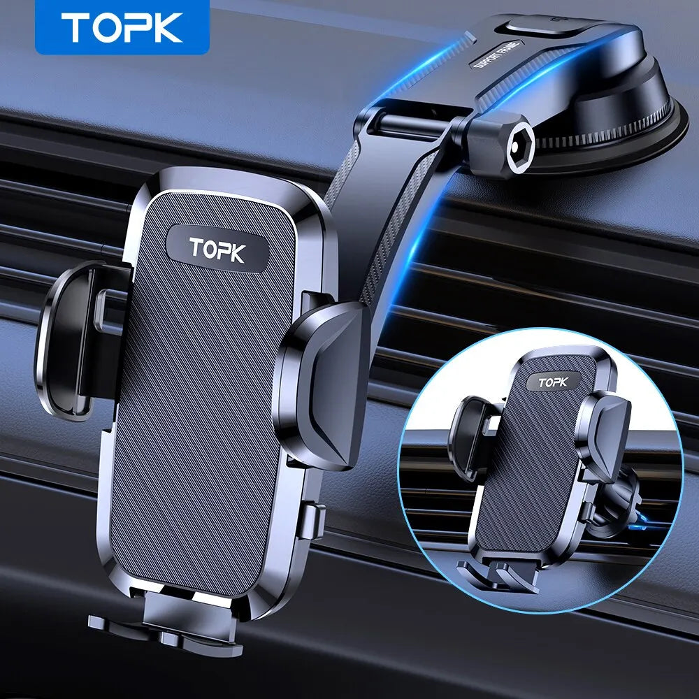 TOPK Car Phone Holder Mount 2-IN-1 Handsfree Stand Phone Holder for Dashboard & Air Vent Compatible with iPhone Samsung Android 2 IN 1