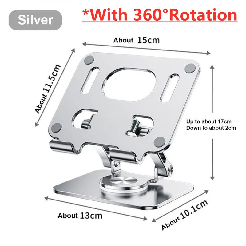 360 Tablet Desk Mobile Phone Holder Stand Adjustable Aluminum Alloy Desktop Lazy Bracket Foldable For iPhone iPad Laptop Samsung Silver Style 2