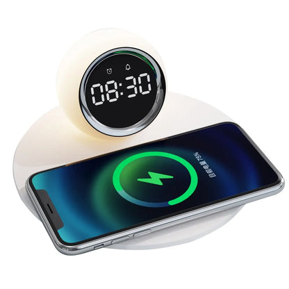 Wireless Charger Pad Stand Alarm Clock LED Desk Lamp Night Light 15W Phone Fast Charging Station Dock for iPhone Samsung Xiaomi