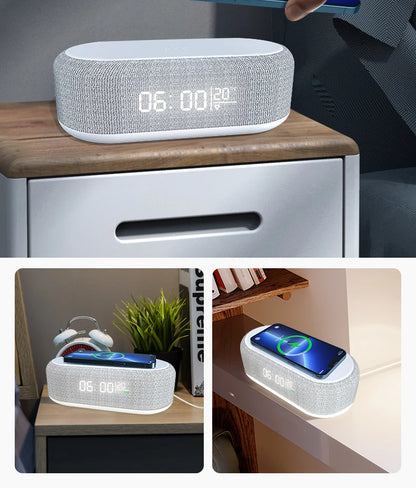 Wireless Charger Alarm Clock Time LED Light Thermometer Earphone Phone Charger 15W Fast Charging Dock Station for iPhone Samsung
