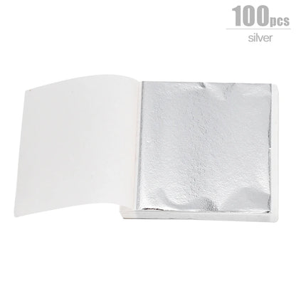 100/200 Sheets Imitation Gold Silver Foil Paper Leaf Gilding DIY Art Craft Paper Birthday Party Wedding Cake Dessert Decorations 100pcs silver