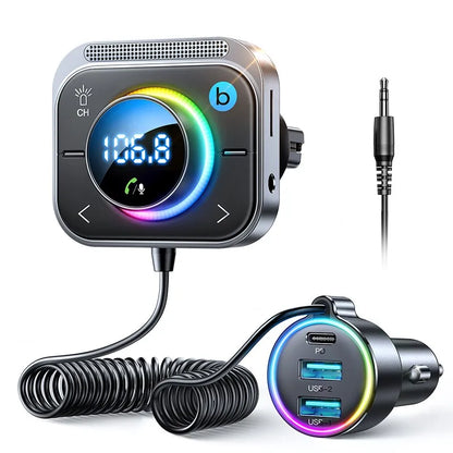 Joyroom Bluetooth 5.3 FM/AUX Bluetooth Car Charger Adapter Air Vent Installation 3 Ports PD&QC 3.0 FM Bluetooth Car Transmitter Black