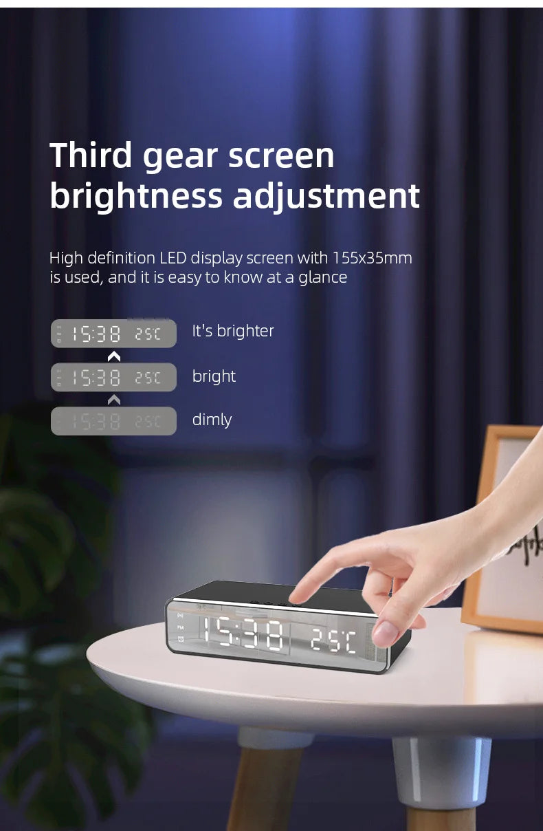 Wireless Charger Time Alarm Clock LED Digital Thermometer Earphone Phone Chargers Fast Charging Dock Station for iPhone Samsung