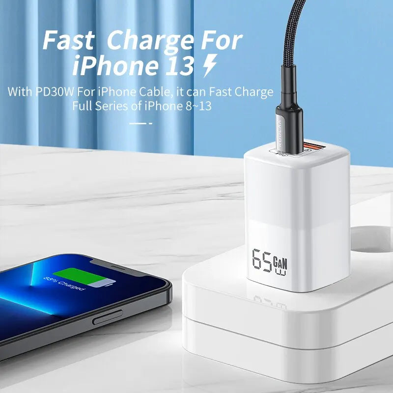 KUULAA 65W GaN Charger Quick Charge 4.0 3.0 Type C PD USB Charger for IPhone15 14 13 Pro Max Fast Charger For Laptop PD Charger