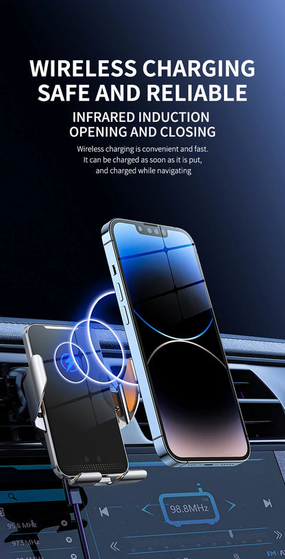 Car Wireless Charger Auto Car Mount Phone Holder Stand For iPhone 15 14 13 Samsung Xiaomi Infrared Induction 15W Fast Charging