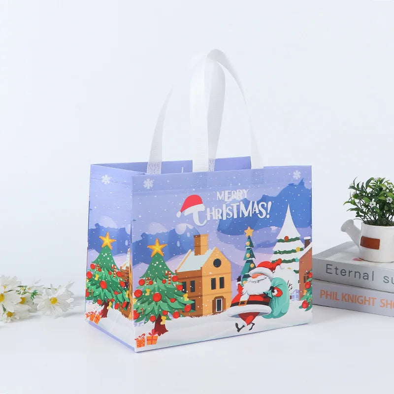 Merry Christmas Gift Bags Non-woven Santa Claus Snowman Handbag Xmas Holiday Party Supplies 2024 New Year Candy Gift Packaging