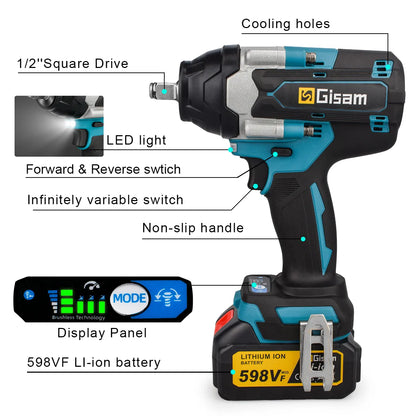 Cordless Impact Wrench High Torque Brushless Electric Wrench 1/2Inch Rechargeable Car Repair for Makita 18V Battery Power Tools