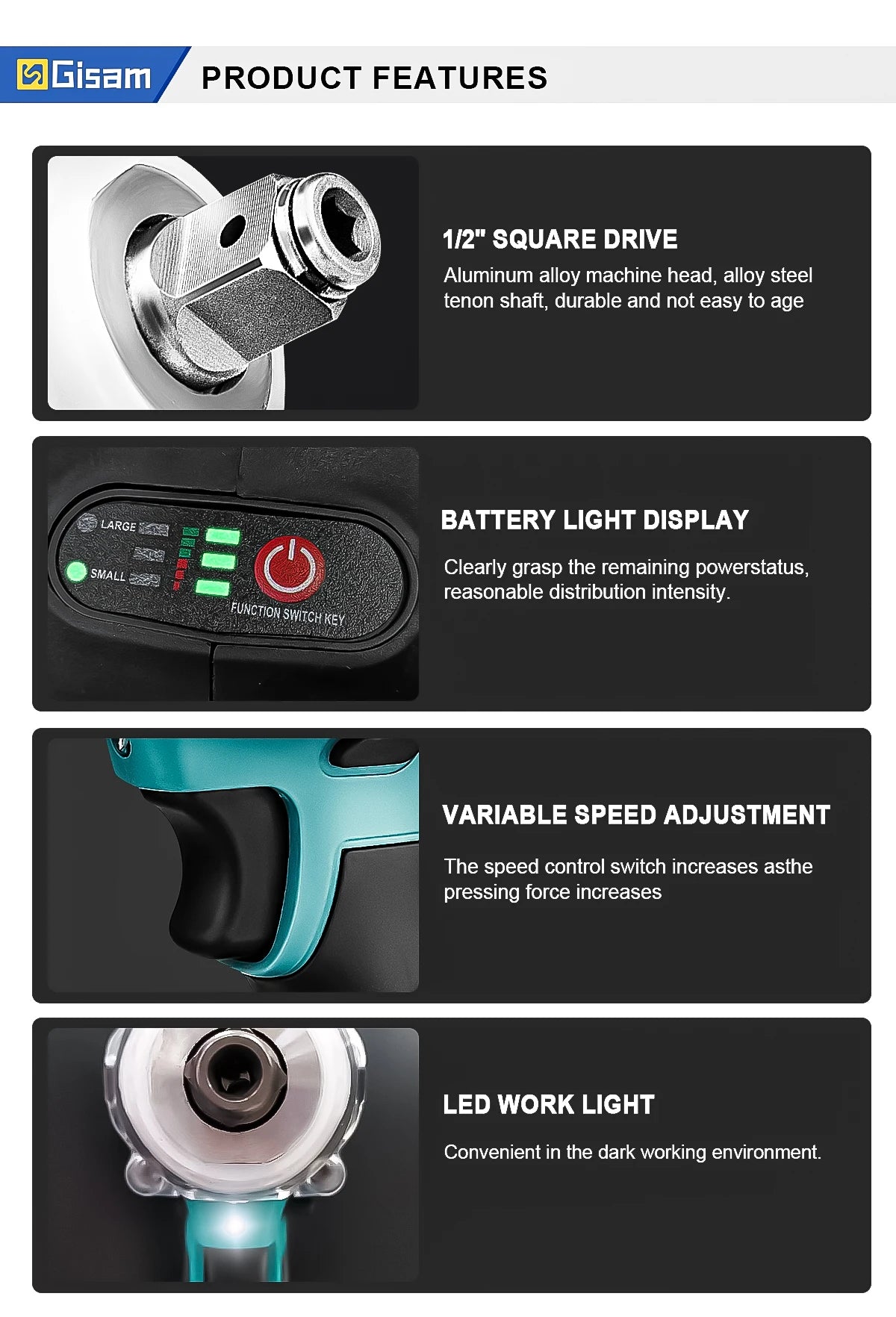 520N.M Brushless Electric Impact Wrench Cordless Electric Wrench 1/2 inch Screwdriver Socket Power Tools for Makita 18V Battery