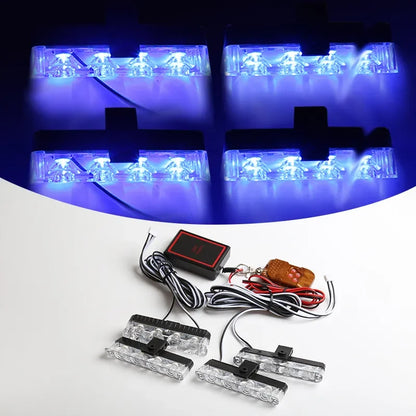 1set Grill Car LED Light Strobe Red Blue Emergency Remote Wireless Control Flash Signal Fireman Beacon Warning Lamp Blue