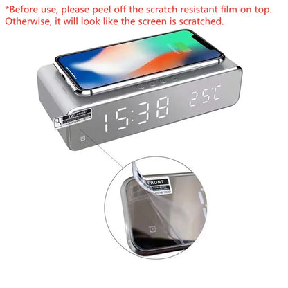 Wireless Charger Time Alarm Clock LED Digital Thermometer Earphone Phone Chargers Fast Charging Dock Station for iPhone Samsung