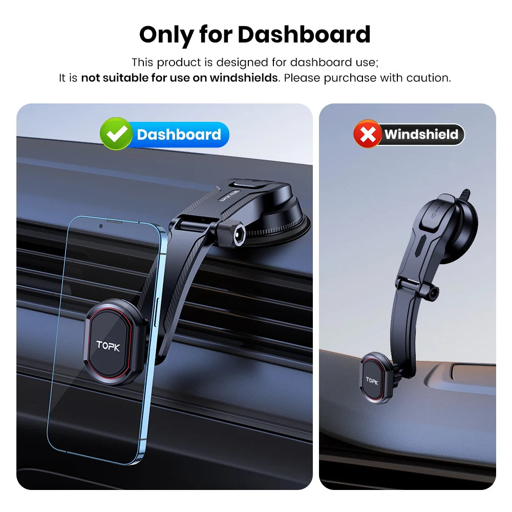 TOPK Magnetic Car Phone Holder 2-IN-1 Handsfree Stand Phone Mount for Dashboard & Air Vent for iPhone Samsung Android