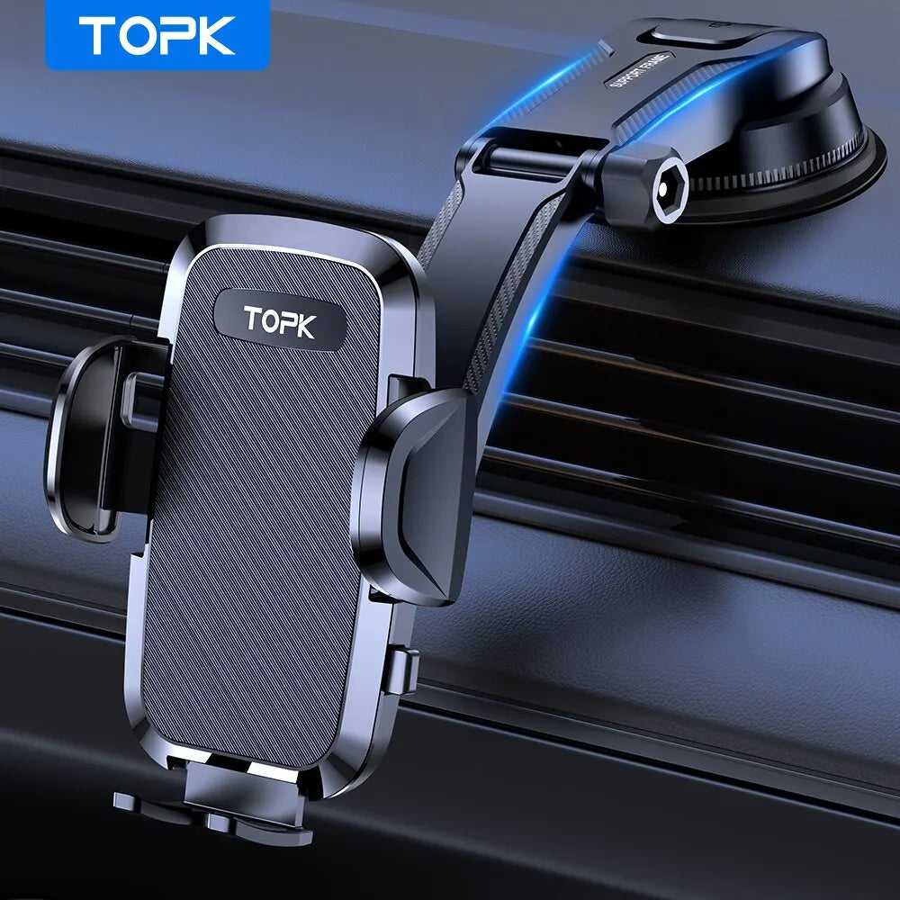 TOPK Car Phone Holder Mount 2-IN-1 Handsfree Stand Phone Holder for Dashboard & Air Vent Compatible with iPhone Samsung Android Only for Dashboard