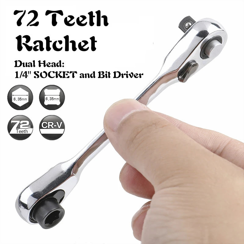 Mini Treble 1/4 Ratchet Wrench Double Ended Quick Socket Ratchet Wrench Screwdriver Hex Torque Wrenches Set 2-in-1 Spanner