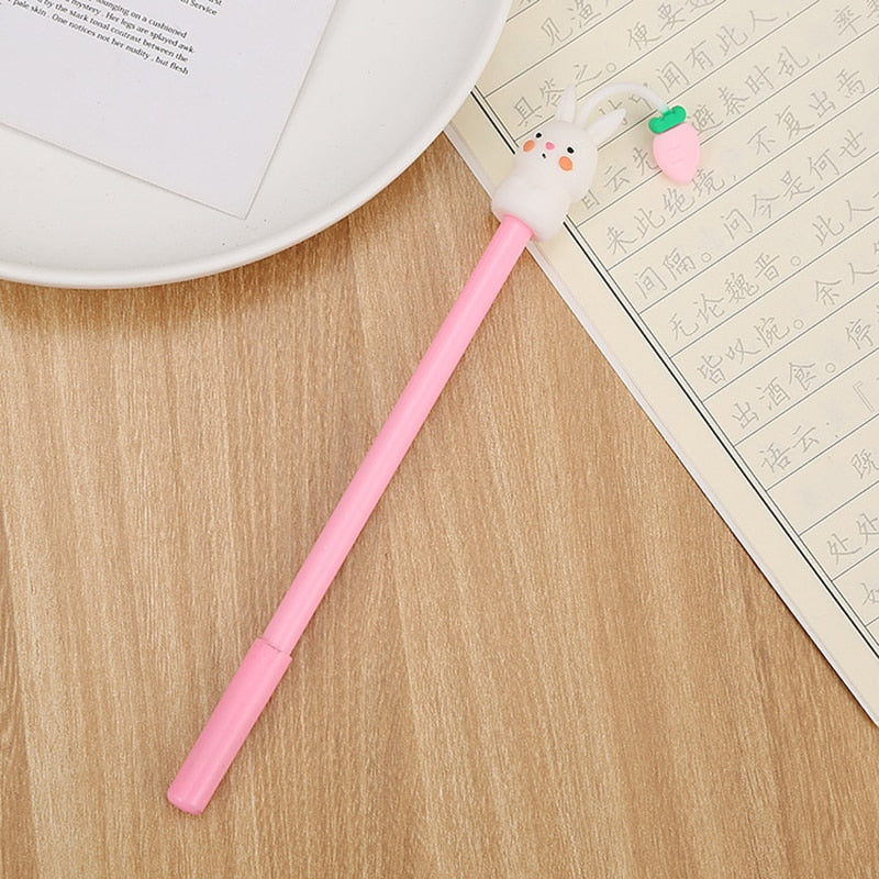 Novelty Rabbit Cat Hamster Pig Animal Gel Pen 0.5mm Ink Cute Kawaii Cartoon Pens for Writing Exam Signing School Supplies Gift Pink rabbit Black