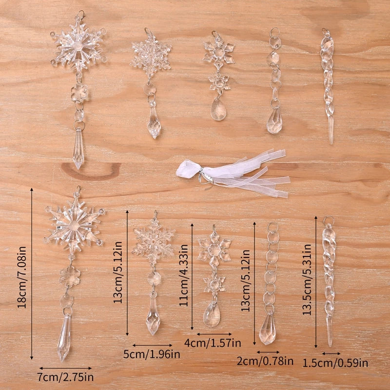 10Pcs Christmas Acrylic Snowflake Simulation Ice Pendants Xmas Tree Hanging Ornament 2024 New Year Christmas Decoration for Home