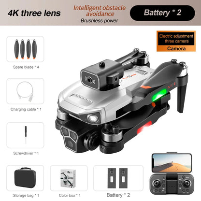 M1s Mini Drone 4k Profesional Three HD Camera Obstacle Avoidance Aerial Photography Brushless Motor Foldable Rc Quadcopter Toys Grey 4K 2B CHINA