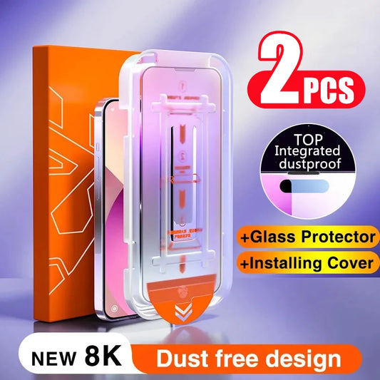 New 8K Oleophobic Coating Dust free Installation Screen Protector For iPhone 13 11 12 14 Pro Max Mini XS MAX X 15 Anti Spy Glass