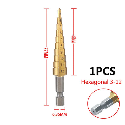 3-12mm 4-12mm 4-20mm HSS Straight Groove Step Drill Bit Set Titanium Coated Wood Metal Hole Cutter Core Drill Bit Set 3-12 Hexagon Shank