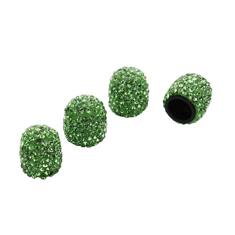 4pcs Diamond Car Tire Valve Caps Shining Dust-proof Wheel Valve Cover Vehicle Bling Crystal Valve Cap Car Styling Accessories Green