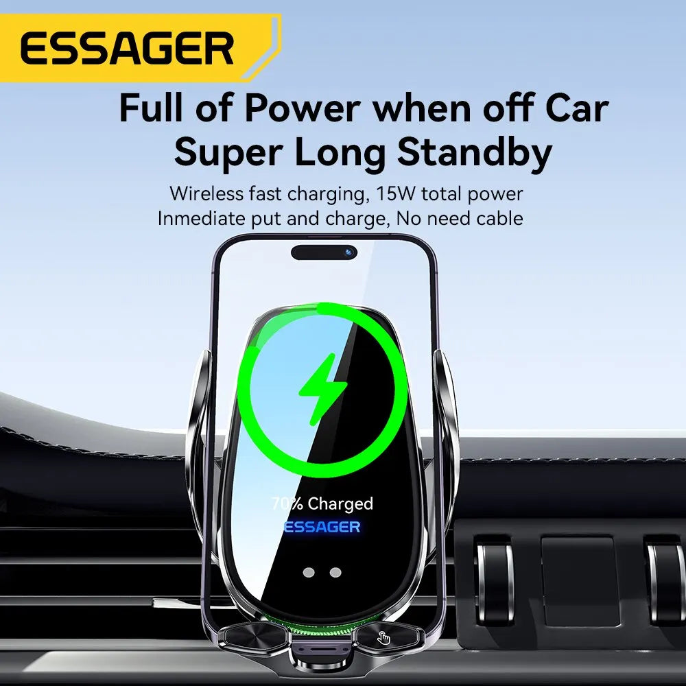 Essager 15W Car Wireless Charger Air Vent Mount For iPhone 14 13 12 Smart Wireless Charger Stand For Xiaomi Huawei Fast Charging