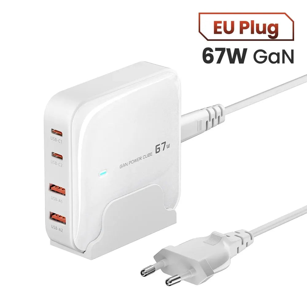 Toocki Charger Charging Station Multi Port 67W GaN USB Charger Desktop Type C PD QC Quick Charge For iPhone MacBook Pro Xiaomi EU white
