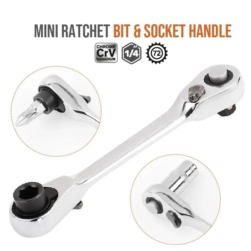 Mini Treble 1/4 Ratchet Wrench Double Ended Quick Socket Ratchet Wrench Screwdriver Hex Torque Wrenches Set 2-in-1 Spanner