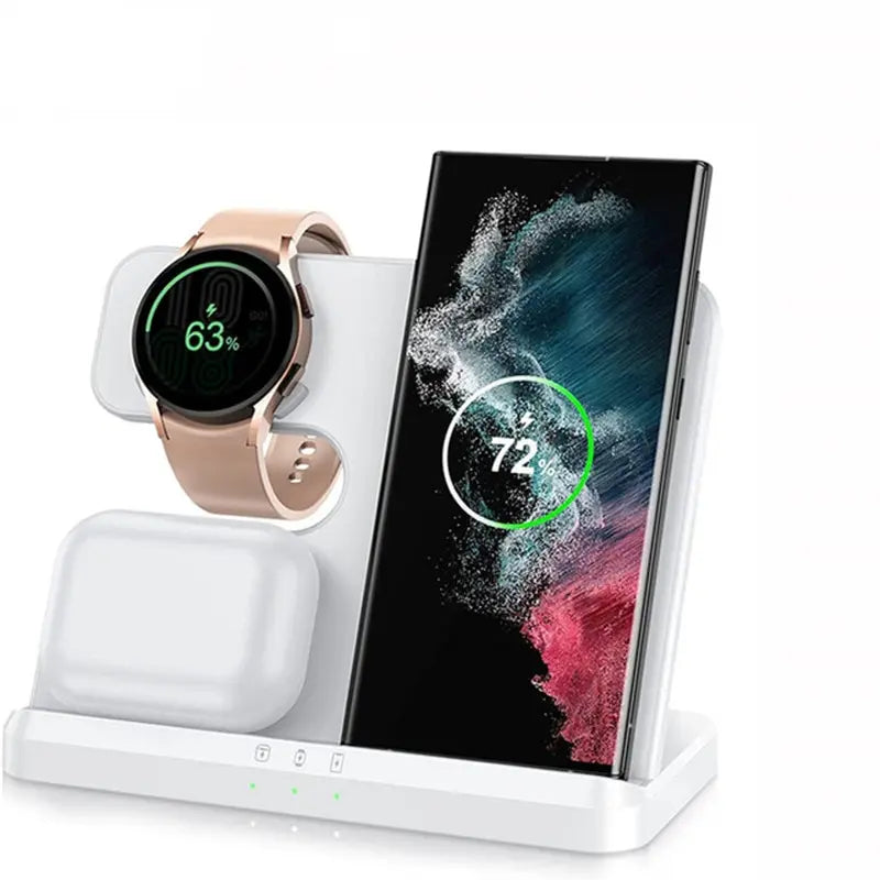 3 in 1 Wireless Charger Stand For Samsung S23 S22 S21 S20 Ultra Note Galaxy Watch 5 4 Active Buds 15W Fast Charging Dock Station White