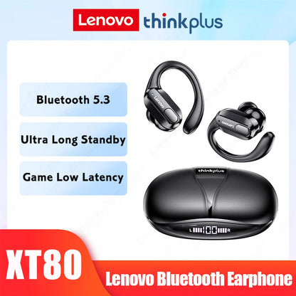 Lenovo XT80 Bluetooth 5.3 Earphones True Wireless Headphones with Mic Button Control Noise Reduction Earhooks Waterproof Headset XT80 Black