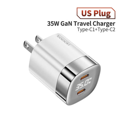 Toocki 35W USB Phone Charger GaN USB Type C Quick Charge PD3.0 High Speed Charger Korea EU Plug for Laptop Xiaomi iPhone 13 12 US White