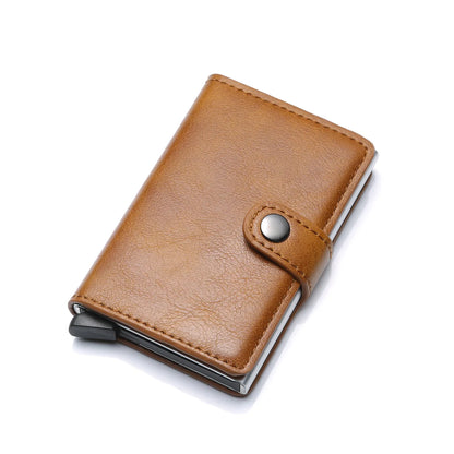 ID Credit Bank Card Holder Wallet Luxury Brand Men Anti Rfid Blocking Protected Magic Leather Slim Mini Small Money Wallets Case Upgraded Versi Brown