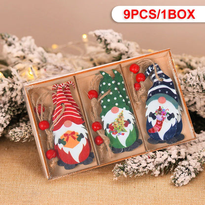 Wooden Christmas Pendant Merry Christmas Decoration for Home 2023 Navidad Xmas Tree Hanging Ornaments Kids Gifts New Year 2024 9pcs-G