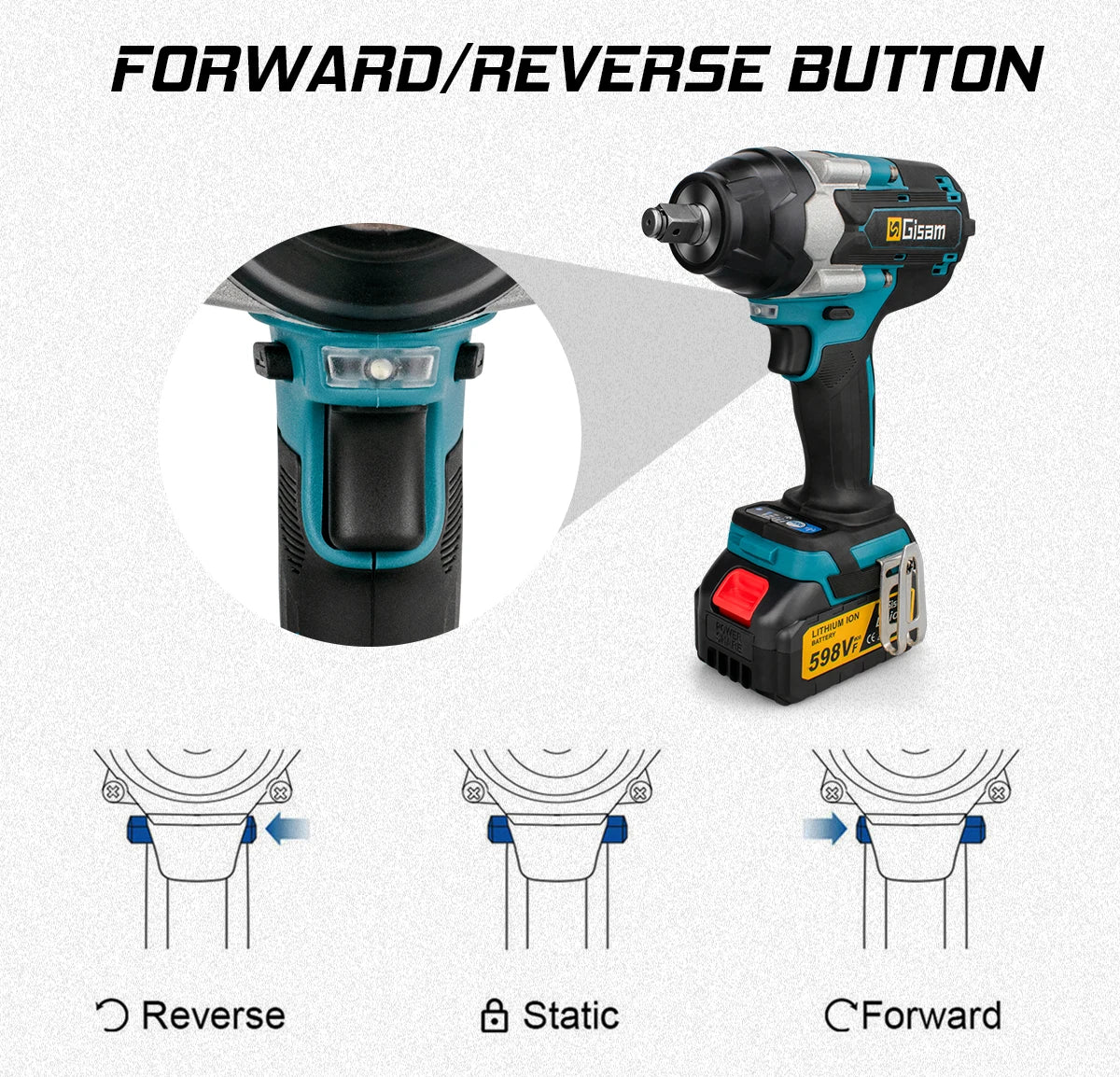 Cordless Impact Wrench High Torque Brushless Electric Wrench 1/2Inch Rechargeable Car Repair for Makita 18V Battery Power Tools