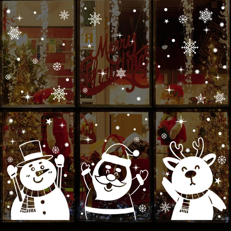 1Set Santa Claus Snowman Elk Window Stickers Snowflake Electrostatic Wall Sticker 2024 Christmas Decoration For Home New Year