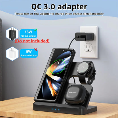 3 In 1 Wireless Charger Stand Pad For iPhone 15 14 13 Samsung S22 S21 Galaxy Watch 5 4 3 Active Buds Fast Charging Dock Station