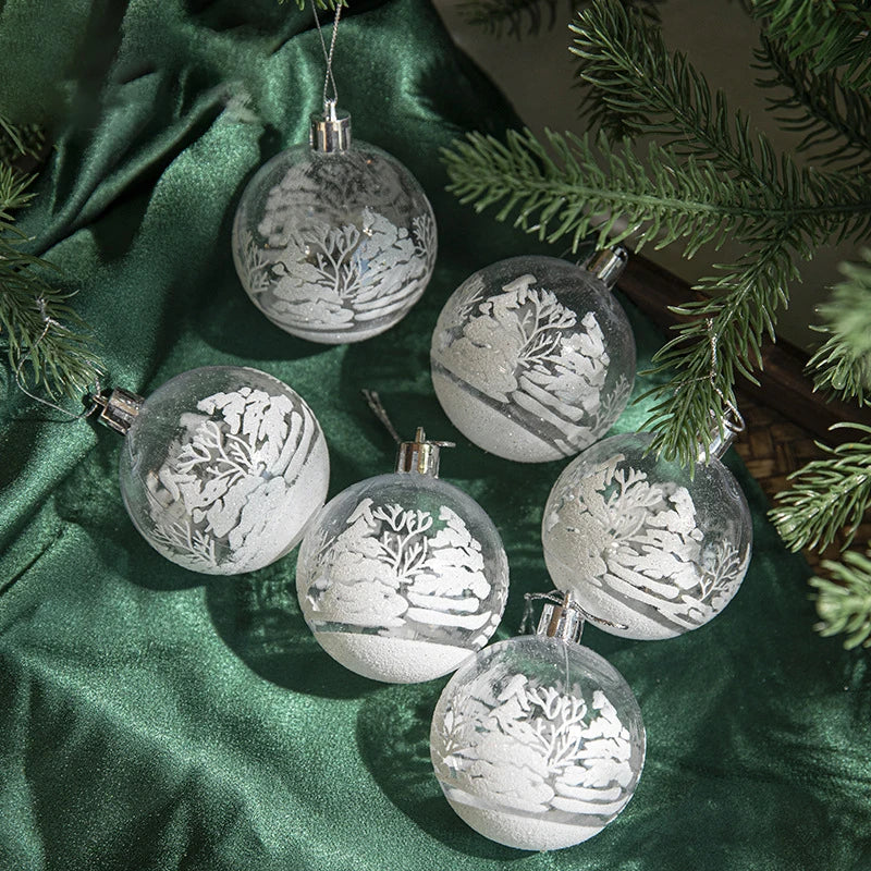 6Pcs/box 6cm Transparent Painting Christmas Ball New Year Xmas Tree Ornaments Decoration for Home 2023 Noel Navidad Gifts Style4 6cm