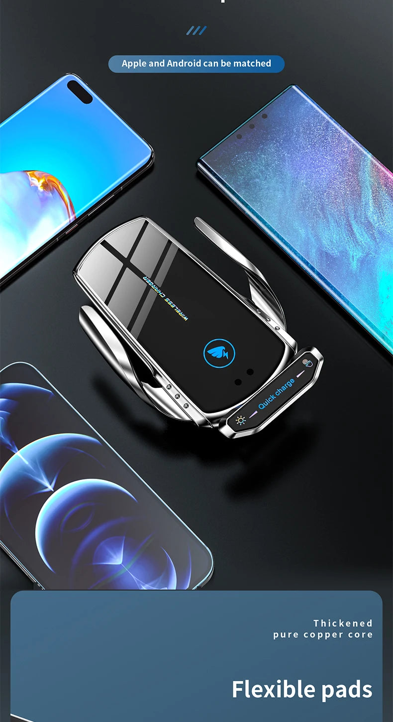 Wireless Charger Car Phone Holder Stand 15W Fast Charging Station For iPhone Xiaomi Samsung Huawei Magnetic Wireless Car Charger