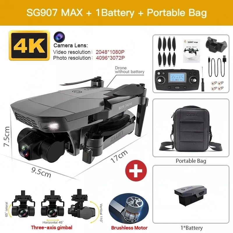 ZLL SG907 MAX GPS Drone Professional 4K HD ESC Camera 5G FPV WiFi With 3-Axis Gimbal Flight 25 Minutes Brushless RC Quadcopter SG907 MAX 1B Bag CHINA