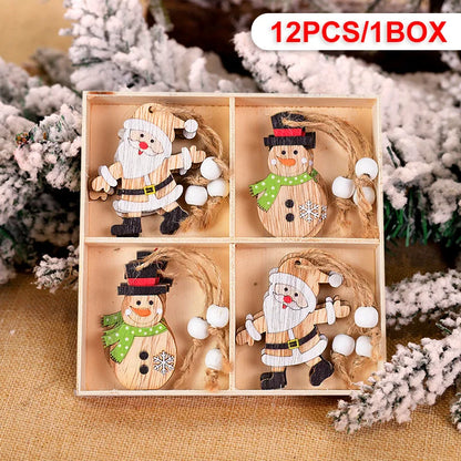 Wooden Christmas Pendant Merry Christmas Decoration for Home 2023 Navidad Xmas Tree Hanging Ornaments Kids Gifts New Year 2024 12pcs-N