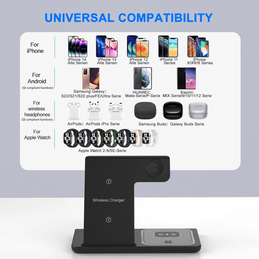 3 In 1 Wireless Charger Foldable Charging Station Mobile Phone Holder for iPhone 14 13 12 11 XS Max XR X 8 Apple Watch Airpods